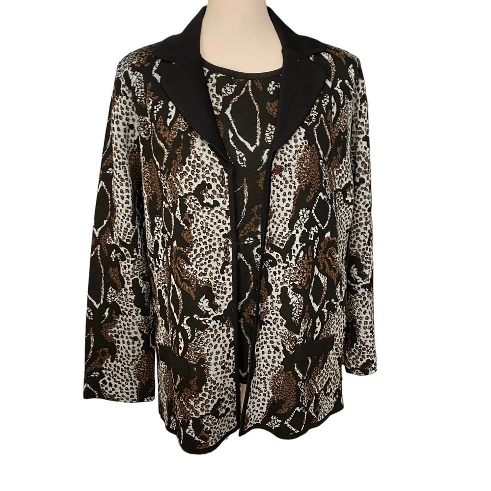 Misook Blue Black Jacket Tank Set Size Medium Knit reptile animal print blazer - Picture 12 of 16